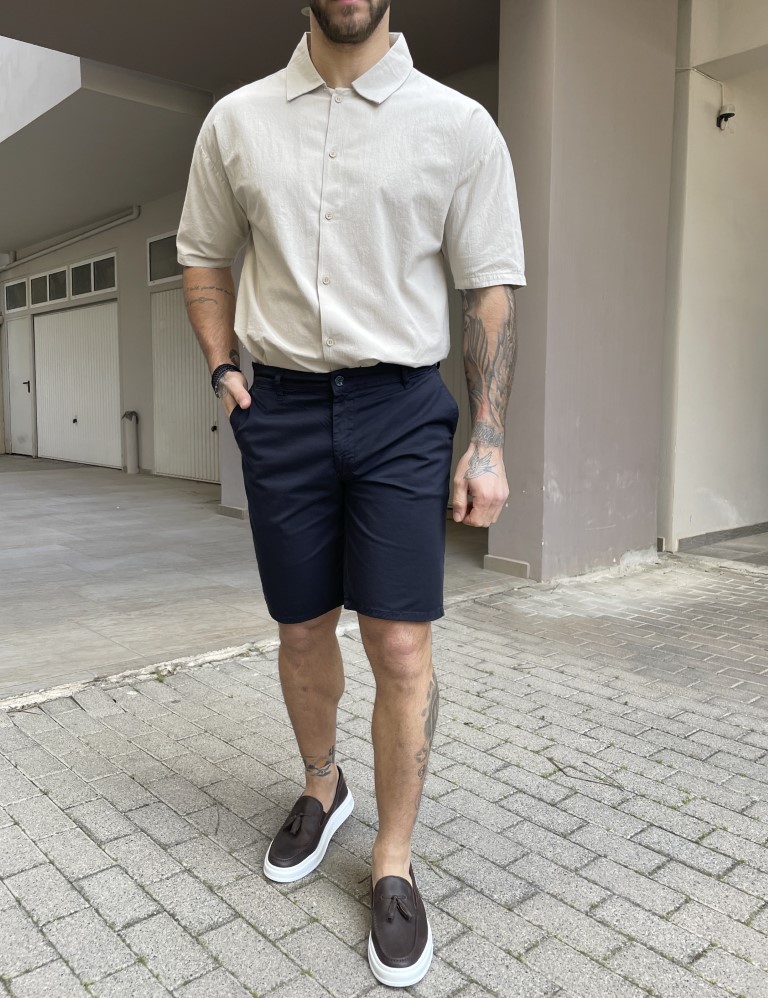 Ανδρική μπλε υφασμάτινη Chinos βερμούδα 2422B φωτογραφία